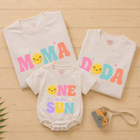 Custom 'One in the Sun' Matching Family Shirts for Baby, Mom, Dad - Summer 1st Birthday Outfit in Soft Cotton with Sunny Design