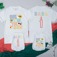 Custom One in the Sun Matching Family T-Shirts & Baby Romper, Soft Cotton Birthday Outfit for Kids, Mom, Dad, Summer Party Wear