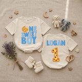 Custom One Sweet Boy Cookie Print Baby Romper, Long Sleeve Bodysuit for 1st Birthday, Newborn Outfit, Soft Cotton Gift for Baby Boy