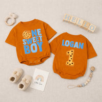 Custom One Sweet Boy Cookie Print Baby Romper, Long Sleeve Bodysuit for 1st Birthday, Newborn Outfit, Soft Cotton Gift for Baby Boy