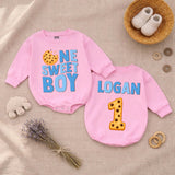 Custom One Sweet Boy Cookie Print Baby Romper, Long Sleeve Bodysuit for 1st Birthday, Newborn Outfit, Soft Cotton Gift for Baby Boy