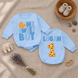 Custom One Sweet Boy Cookie Print Baby Romper, Long Sleeve Bodysuit for 1st Birthday, Newborn Outfit, Soft Cotton Gift for Baby Boy