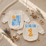 Custom One Sweet Boy Cookie Print Baby Romper, Long Sleeve Bodysuit for 1st Birthday, Newborn Outfit, Soft Cotton Gift for Baby Boy