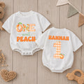Custom One Sweet Peach Baby Romper with Name, Soft Cotton 1st Birthday Outfit for Baby Girl, Adorable Peach Theme Cake Smash Outfit