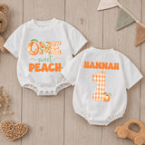Custom One Sweet Peach Baby Romper with Name, Soft Cotton 1st Birthday Outfit for Baby Girl, Adorable Peach Theme Cake Smash Outfit