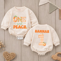 Custom One Sweet Peach Baby Romper with Name, Soft Cotton 1st Birthday Outfit for Baby Girl, Adorable Peach Theme Cake Smash Outfit