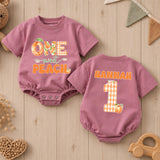 Custom One Sweet Peach Baby Romper with Name, Soft Cotton 1st Birthday Outfit for Baby Girl, Adorable Peach Theme Cake Smash Outfit