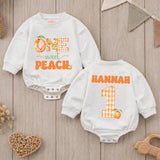 Custom One Sweet Peach Baby Romper with Name, Soft Cotton 1st Birthday Outfit for Baby Girl, Adorable Peach Theme Cake Smash Outfit