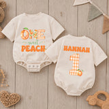 Custom One Sweet Peach Baby Romper with Name, Soft Cotton 1st Birthday Outfit for Baby Girl, Adorable Peach Theme Cake Smash Outfit