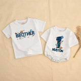 Custom Outer Space First Birthday Romper and Family T-Shirt Set with Planets Astronaut Rocket for Baby Boy Party Celebration Outfit