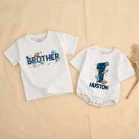 Custom Outer Space First Birthday Romper and Family T-Shirt Set with Planets Astronaut Rocket for Baby Boy Party Celebration Outfit