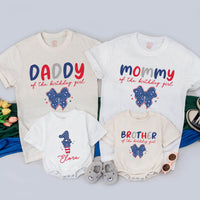 Custom Patriotic Bow First Birthday Romper and Matching Family Shirts for Baby Girl, Toddler, Mom, Dad, Soft Cotton 4th of July Outfit