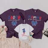 Custom Patriotic Bow First Birthday Romper and Matching Family Shirts for Baby Girl, Toddler, Mom, Dad, Soft Cotton 4th of July Outfit
