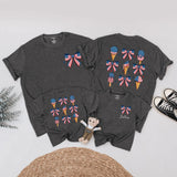 Custom Patriotic Ice Cream Bow Romper Matching Family Outfits for July 4th Celebrations, Soft Cotton Mom Dad Baby Toddler Shirts