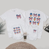 Custom Patriotic Ice Cream Bow Romper Matching Family Outfits for July 4th Celebrations, Soft Cotton Mom Dad Baby Toddler Shirts