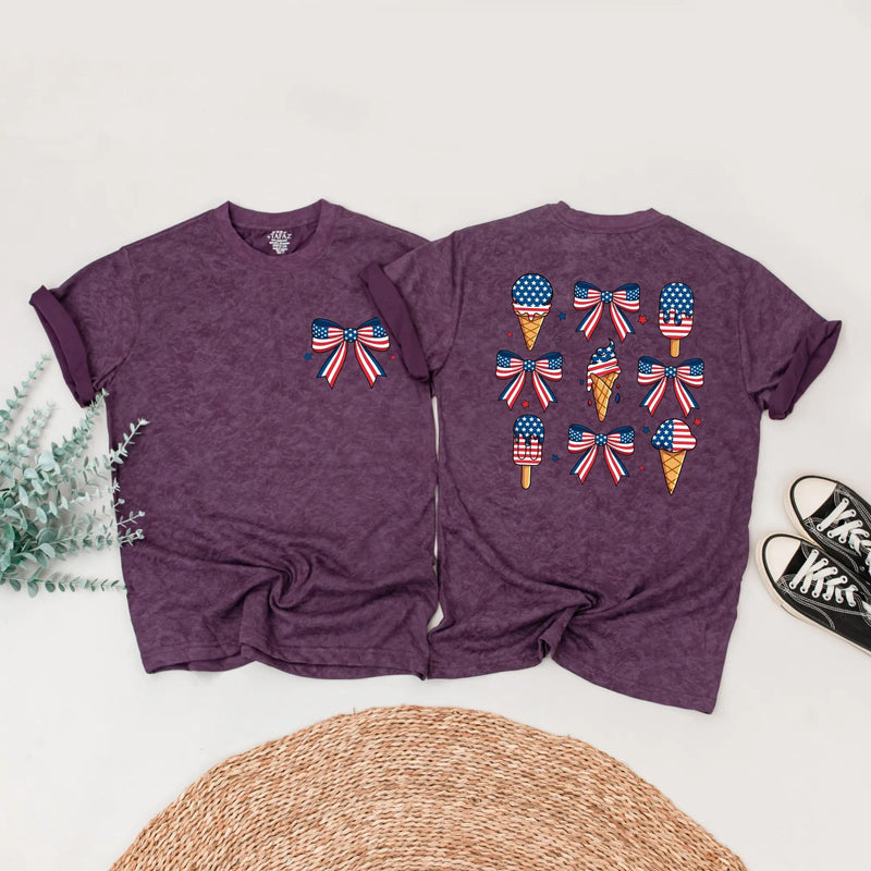 Custom Patriotic Ice Cream Bow Romper Matching Family Outfits for July 4th Celebrations, Soft Cotton Mom Dad Baby Toddler Shirts