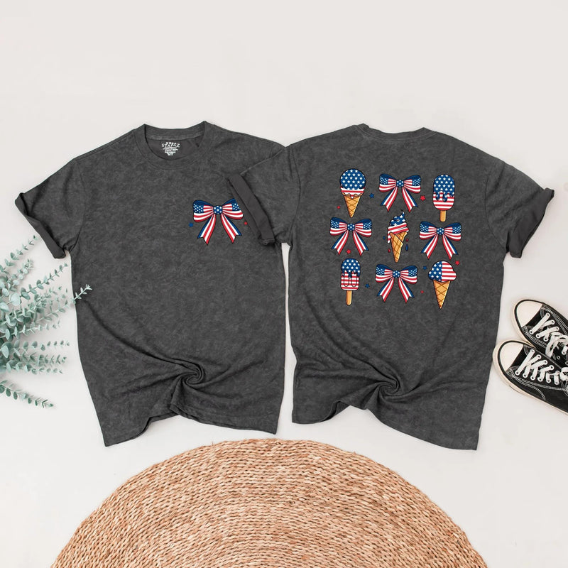Custom Patriotic Ice Cream Bow Romper Matching Family Outfits for July 4th Celebrations, Soft Cotton Mom Dad Baby Toddler Shirts
