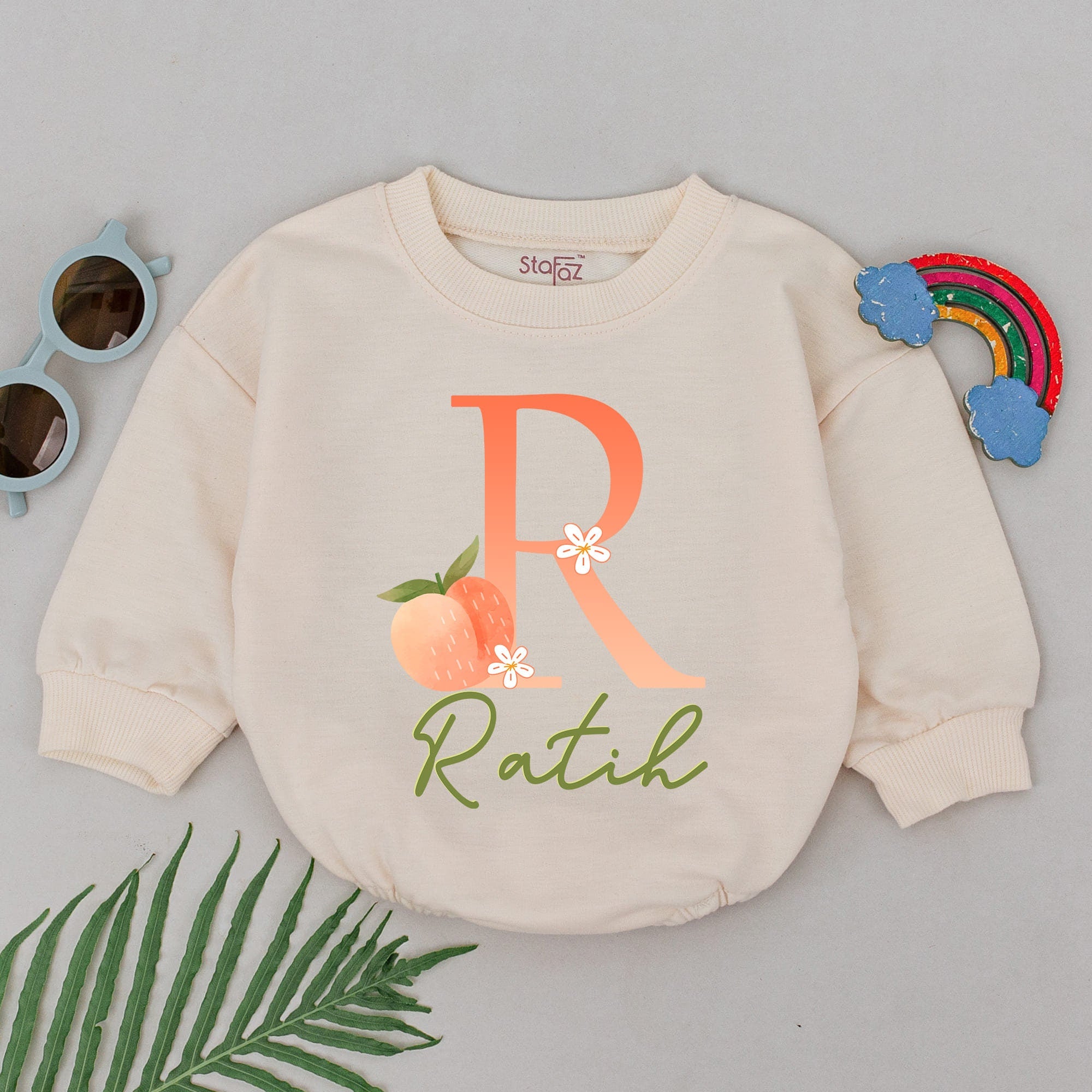 Custom Peach Baby Romper with Orange Letter and Floral Design Perfect for First Birthday Girl Soft Cotton Celebration Outfit Gift