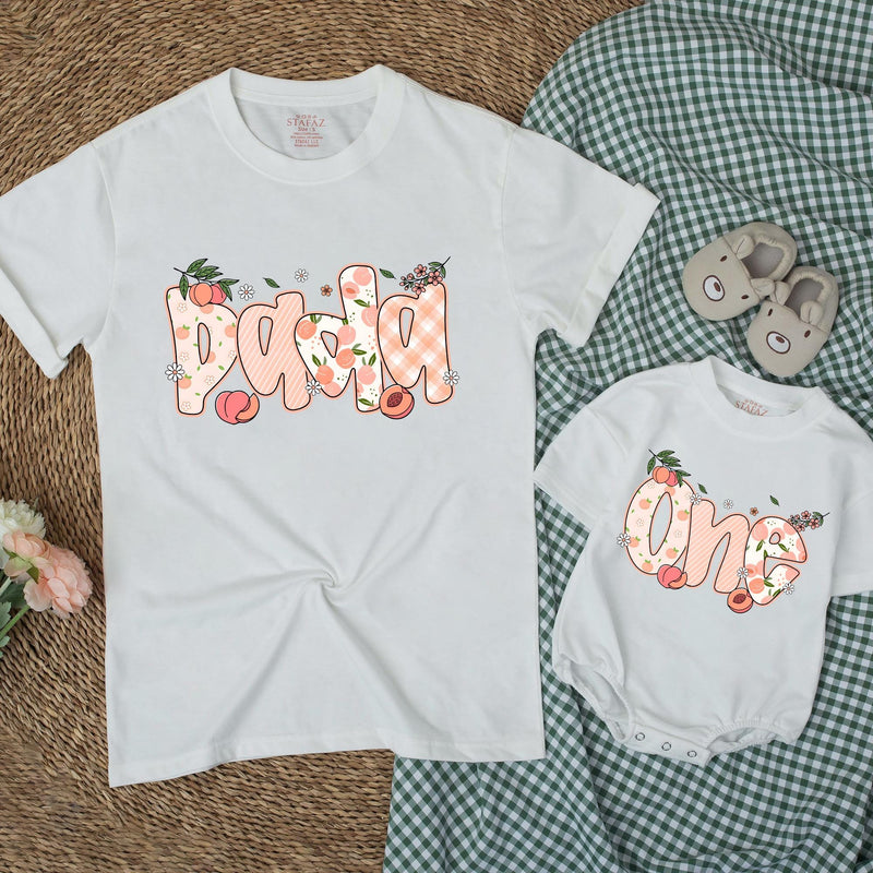 Custom Peach-Themed Matching Family Shirts for Baby's First Birthday, Soft Cotton Outfits for Mom, Dad, Siblings, and Toddlers