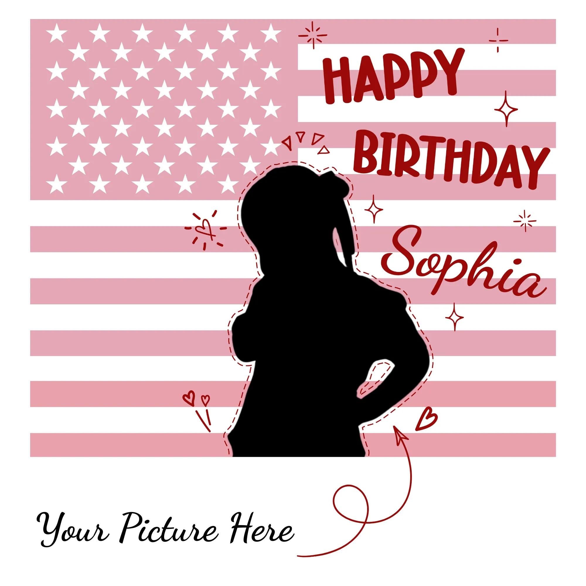 Custom Pink American Flag Birthday Banner for Baby Girls with Photo and Name Personalized Party Backdrop Cute Festive Design