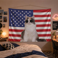 Custom Pink American Flag Tapestry with Personalized Photo, Fun Dorm Wall Decor, Bachelorette Party Gift, Modern College Room Hanging