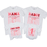 Custom Pink Bow 1st Birthday Matching Family Shirts, Soft Cotton Outfits for Mom, Dad, Siblings & Baby, Personalized for Special Day