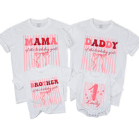 Custom Pink Bow 1st Birthday Matching Family Shirts, Soft Cotton Outfits for Mom, Dad, Siblings & Baby, Personalized for Special Day