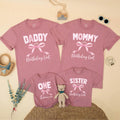 Custom Pink Bow First Birthday Matching Family Shirts for Mom Dad Sister, Birthday Girl Outfit with Soft Cotton Feminine Design Gift