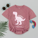 Custom Pink Floral Dinosaur Baby Romper with Name, Lilisaurus Toddler Bodysuit, Soft Cotton Long Sleeve Outfit for Baby Girl Gift