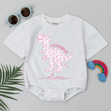 Custom Pink Floral Dinosaur Baby Romper with Name, Lilisaurus Toddler Bodysuit, Soft Cotton Long Sleeve Outfit for Baby Girl Gift