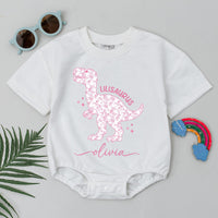 Custom Pink Floral Dinosaur Baby Romper with Name, Lilisaurus Toddler Bodysuit, Soft Cotton Long Sleeve Outfit for Baby Girl Gift
