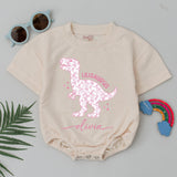 Custom Pink Floral Dinosaur Baby Romper with Name, Lilisaurus Toddler Bodysuit, Soft Cotton Long Sleeve Outfit for Baby Girl Gift