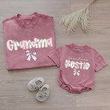 Custom Pink Grandma & Baby Matching Shirt Set with Floral Bow Artwork, Soft Cotton Romper & T-Shirt Perfect for Gifts or Photoshoots