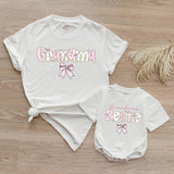 Custom Pink Grandma & Baby Matching Shirt Set with Floral Bow Artwork, Soft Cotton Romper & T-Shirt Perfect for Gifts or Photoshoots