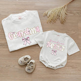 Custom Pink Grandma & Baby Matching Shirt Set with Floral Bow Artwork, Soft Cotton Romper & T-Shirt Perfect for Gifts or Photoshoots