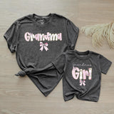 Custom Pink Grandma & Baby Matching Shirt Set with Floral Bow Artwork, Soft Cotton Romper & T-Shirt Perfect for Gifts or Photoshoots