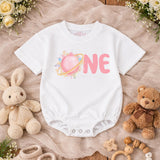 Custom Pink Space Theme Matching Family Shirts with 'Houston We Have a One Year Old' Artwork for Baby's 1st Birthday Celebration Outfit