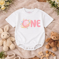 Custom Pink Space Theme Matching Family Shirts with 'Houston We Have a One Year Old' Artwork for Baby's 1st Birthday Celebration Outfit