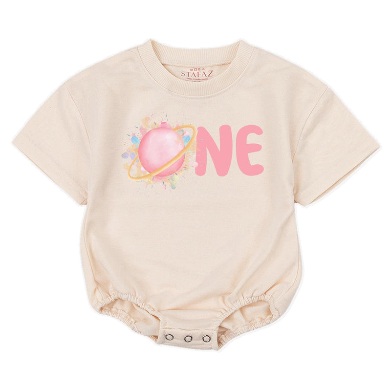 Custom Pink Space Theme Matching Family Shirts with 'Houston We Have a One Year Old' Artwork for Baby's 1st Birthday Celebration Outfit