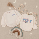 Custom Pre-K Kids Shirt with Name, Retro Varsity Design, Soft Cotton Long Sleeve Romper for Toddlers, First Day of School Outfit Gift
