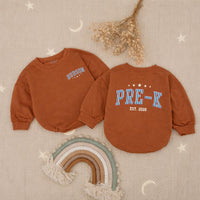 Custom Pre-K Kids Shirt with Name, Retro Varsity Design, Soft Cotton Long Sleeve Romper for Toddlers, First Day of School Outfit Gift