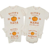 Custom Pumpkin 1st Birthday Matching Family Shirts, Baby Bodysuit & Adult Tees, Soft Cotton Fall Outfit for Milestone Photos NB–2XL