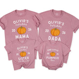 Custom Pumpkin 1st Birthday Matching Family Shirts, Baby Bodysuit & Adult Tees, Soft Cotton Fall Outfit for Milestone Photos NB–2XL