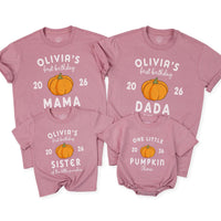 Custom Pumpkin 1st Birthday Matching Family Shirts, Baby Bodysuit & Adult Tees, Soft Cotton Fall Outfit for Milestone Photos NB–2XL