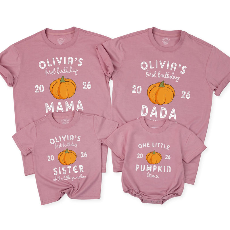 Custom Pumpkin 1st Birthday Matching Family Shirts, Baby Bodysuit & Adult Tees, Soft Cotton Fall Outfit for Milestone Photos NB–2XL