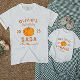 Custom Pumpkin 1st Birthday Matching Family Shirts, Baby Bodysuit & Adult Tees, Soft Cotton Fall Outfit for Milestone Photos NB–2XL