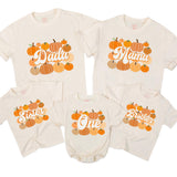 Custom Pumpkin 1st Birthday Matching Family Shirts, Retro Fall Dada Mama Mini Outfit, Soft Cotton Baby Toddler Kids NB–2XL Tee