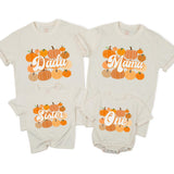 Custom Pumpkin 1st Birthday Matching Family Shirts, Retro Fall Dada Mama Mini Outfit, Soft Cotton Baby Toddler Kids NB–2XL Tee