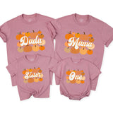 Custom Pumpkin 1st Birthday Matching Family Shirts, Retro Fall Dada Mama Mini Outfit, Soft Cotton Baby Toddler Kids NB–2XL Tee