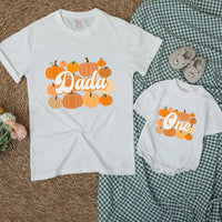 Custom Pumpkin 1st Birthday Matching Family Shirts, Retro Fall Dada Mama Mini Outfit, Soft Cotton Baby Toddler Kids NB–2XL Tee